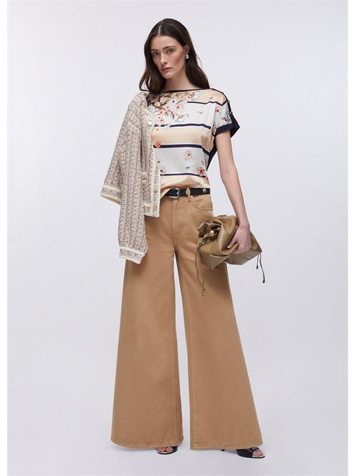 T-shirt con inserto in twill stampato LIU JO | WA6437J6308/P9466